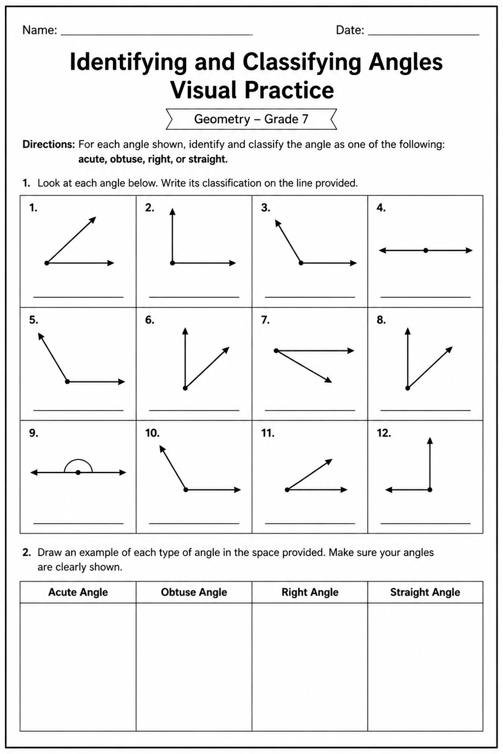 Identifying and Classifying Angles Visual Practice