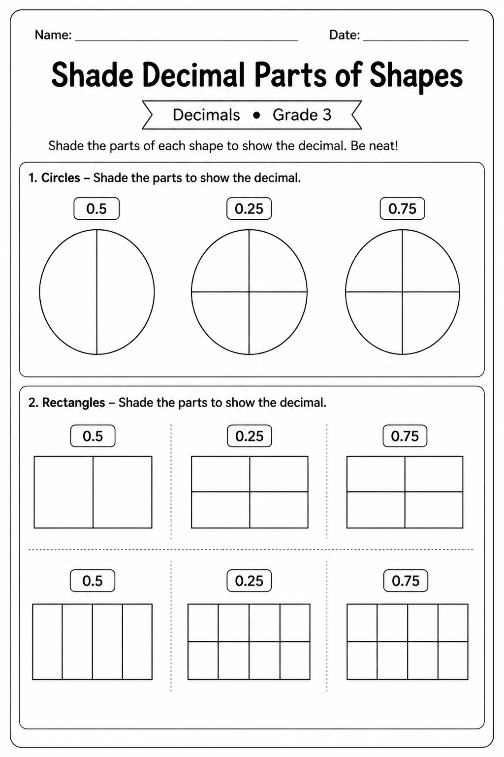 Shade Decimal Parts of Shapes