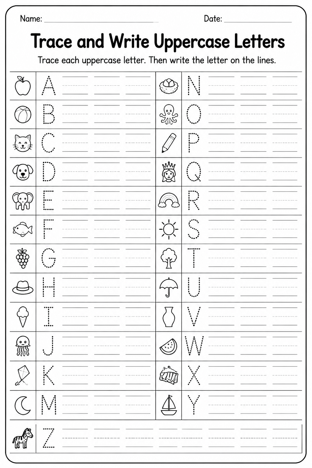 Trace and Write Uppercase Letters