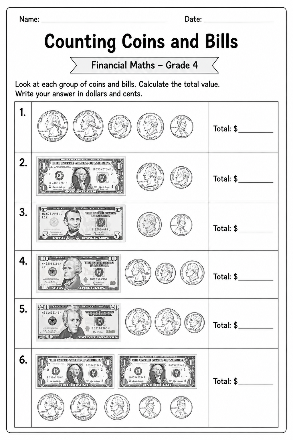 Counting Coins and Bills