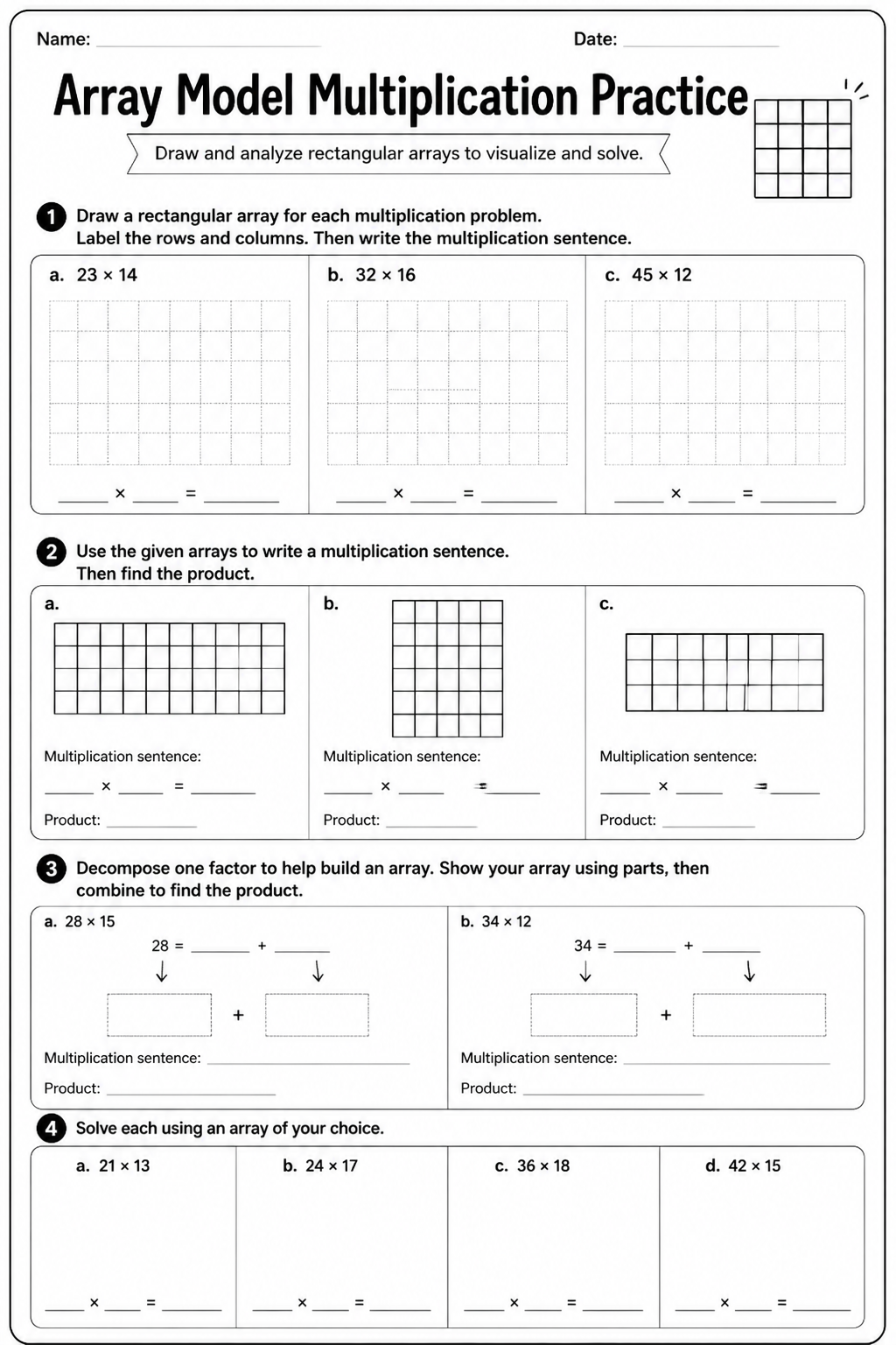 Array Model Multiplication Practice