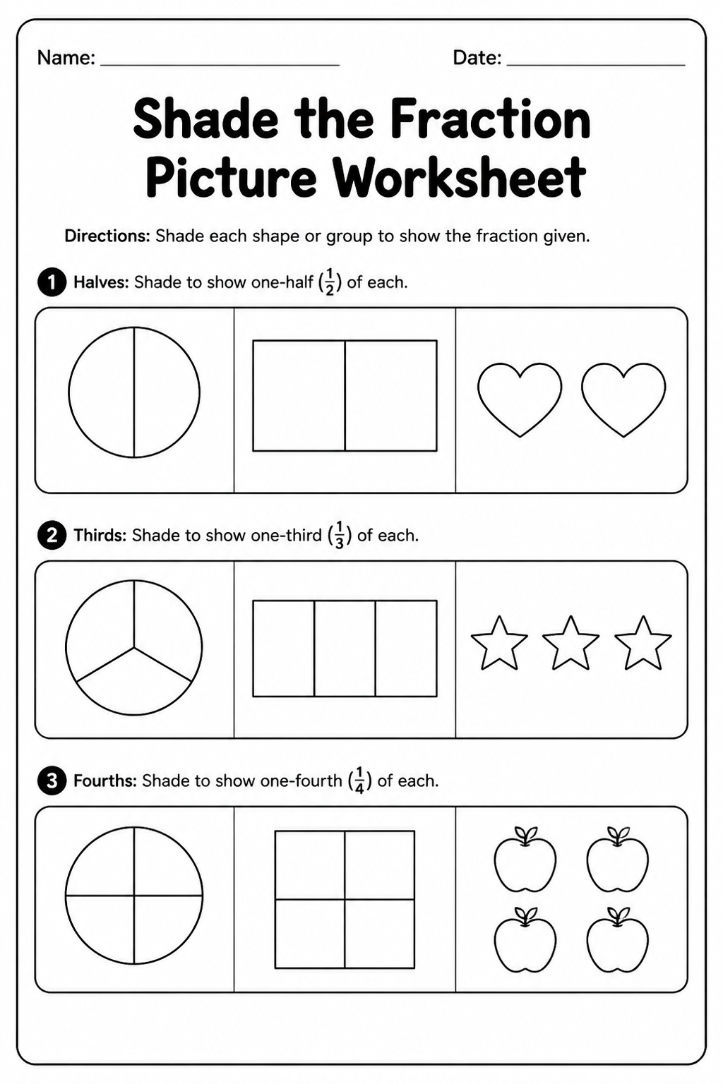 Shade the Fraction Picture Worksheet