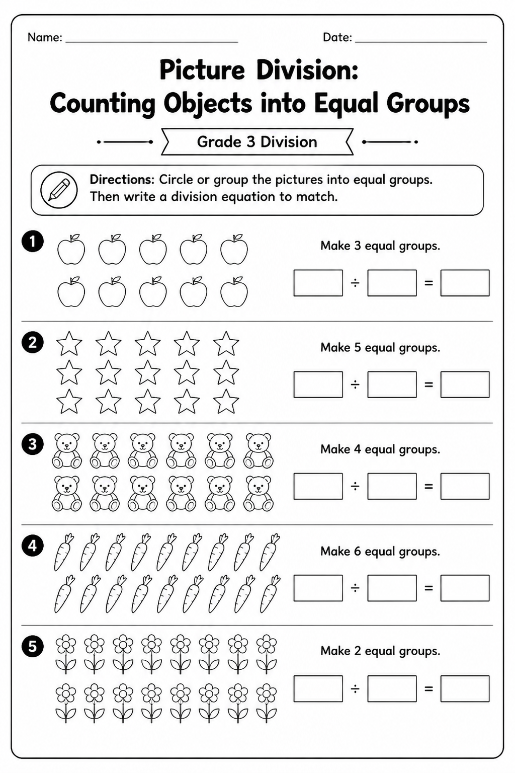 Picture Division: Counting Objects into Equal Groups