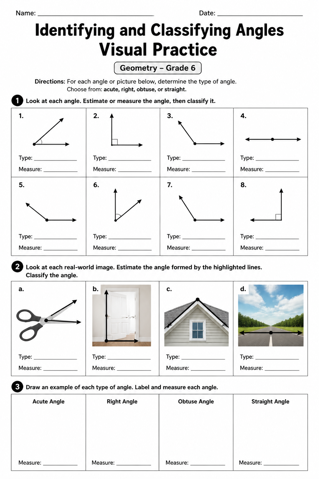 Identifying and Classifying Angles Visual Practice