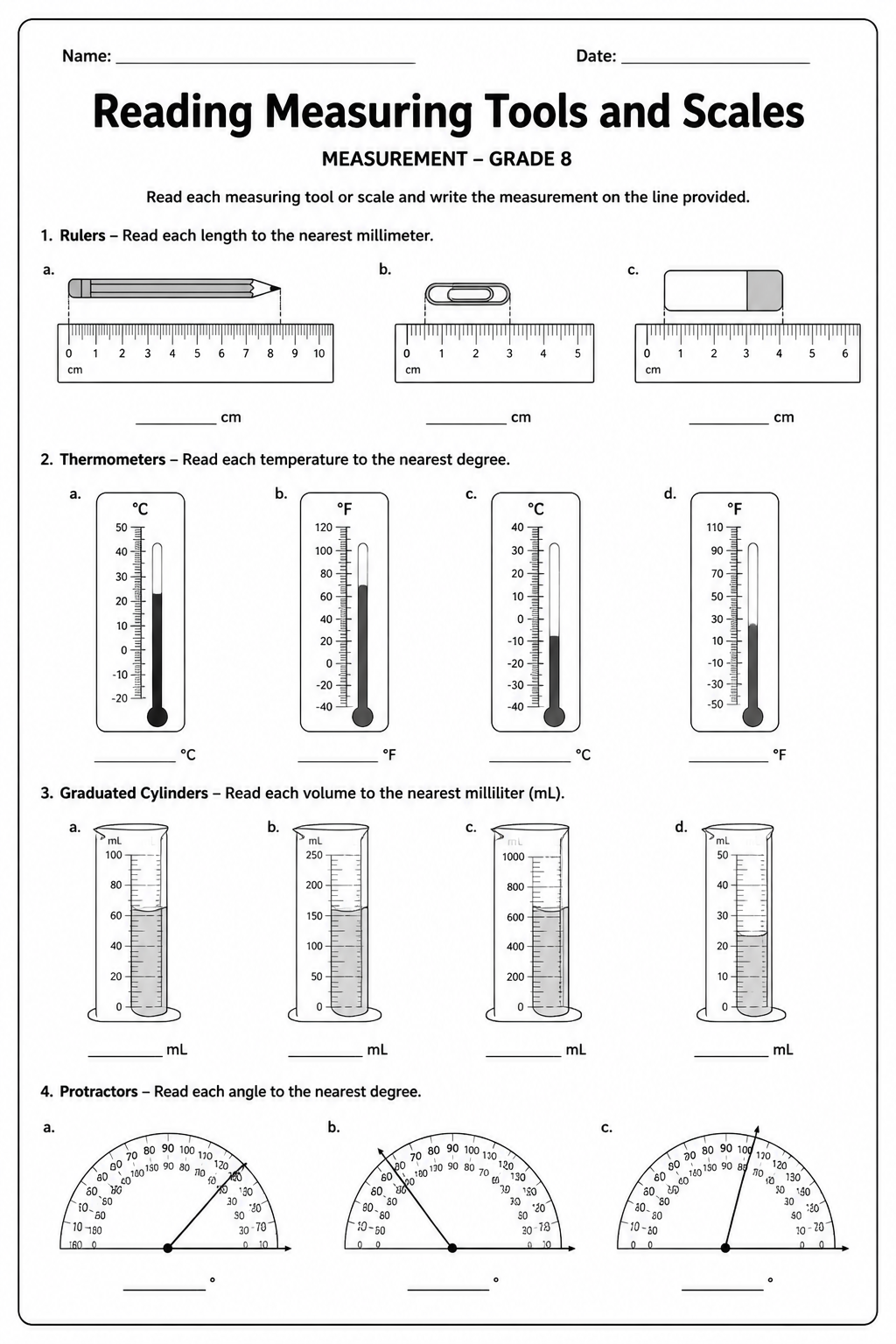 Reading Measuring Tools and Scales