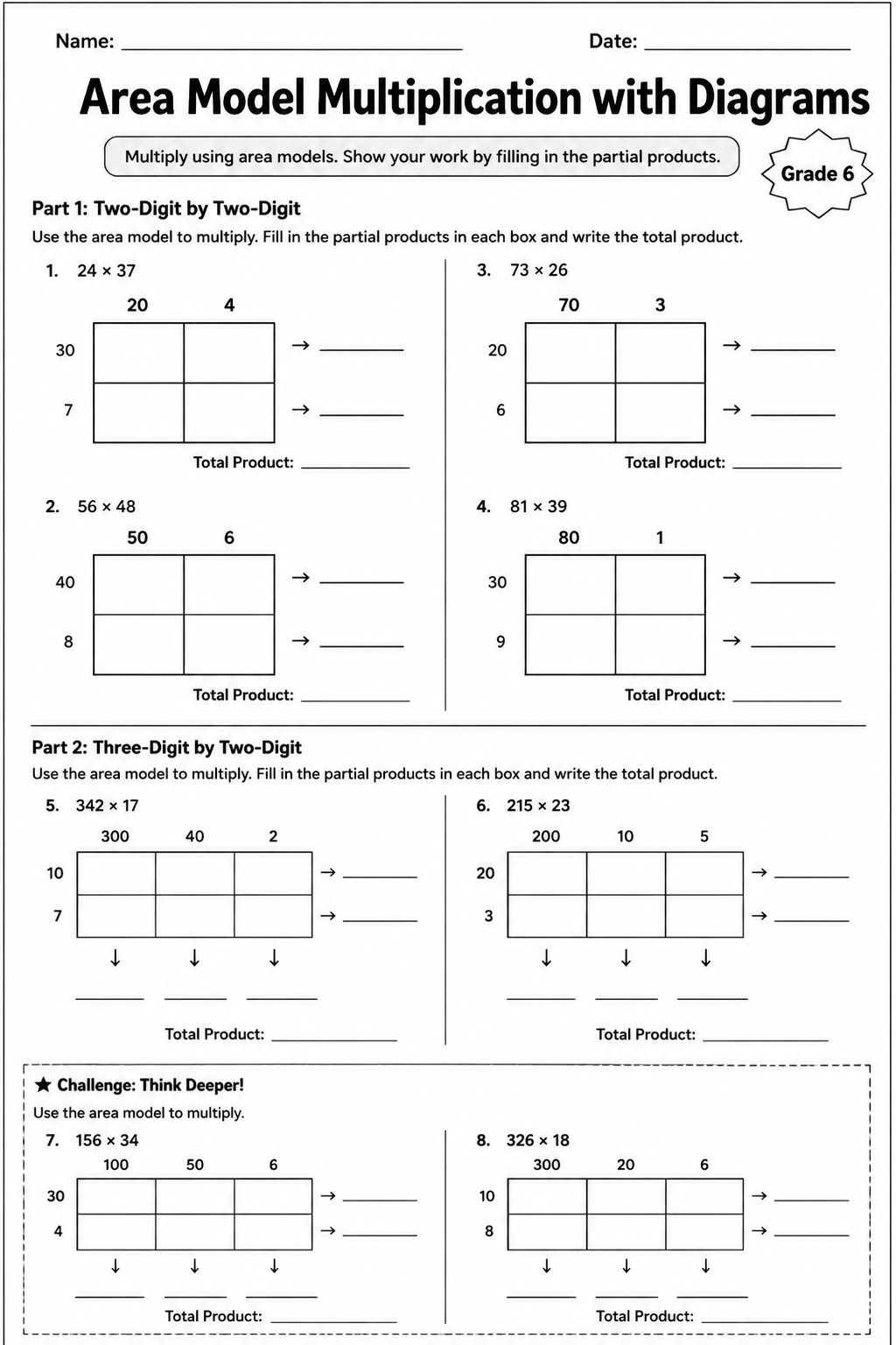 Area Model Multiplication with Diagrams
