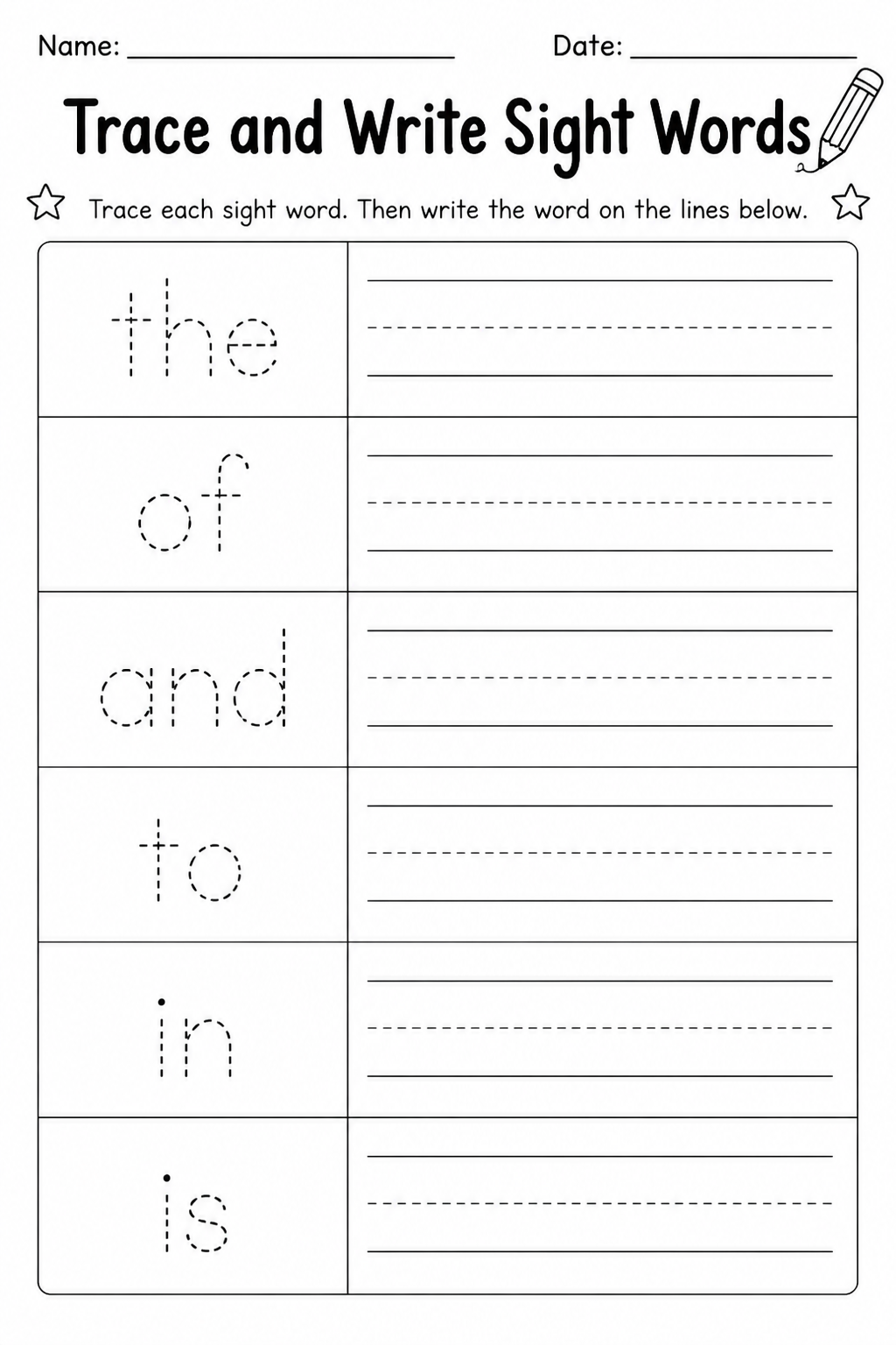 Trace and Write Sight Words