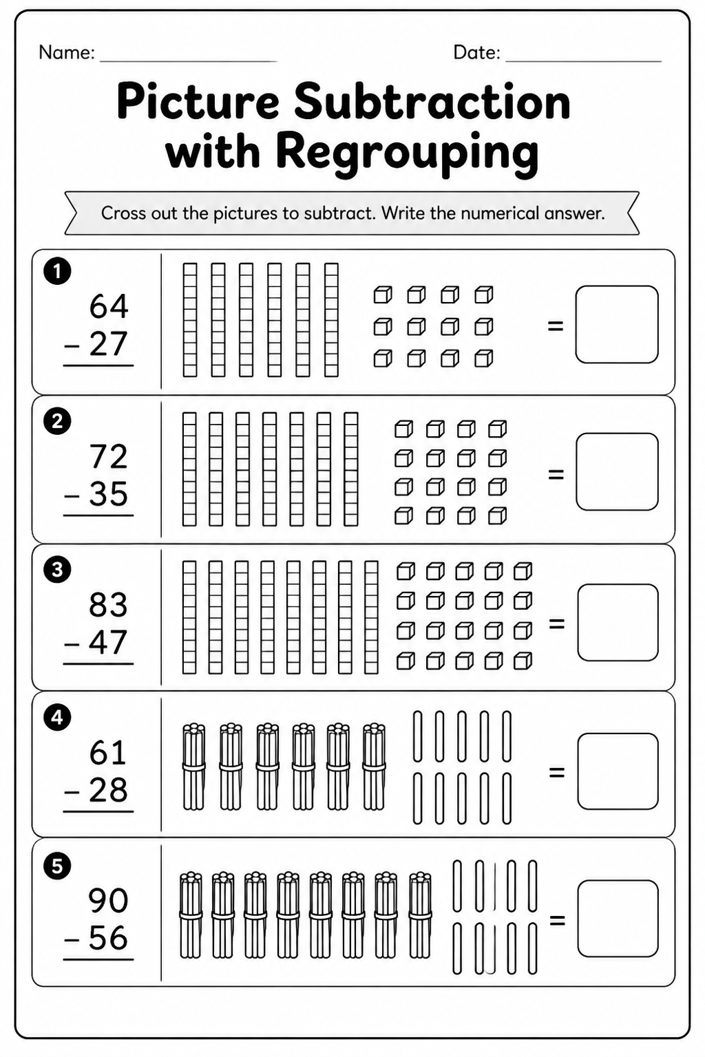 Picture Subtraction with Regrouping