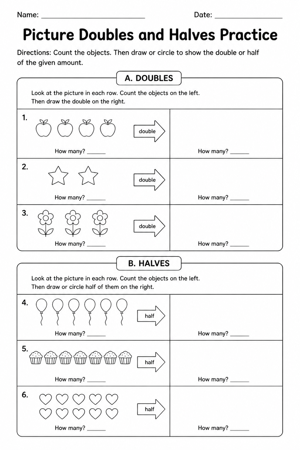 Picture Doubles and Halves Practice