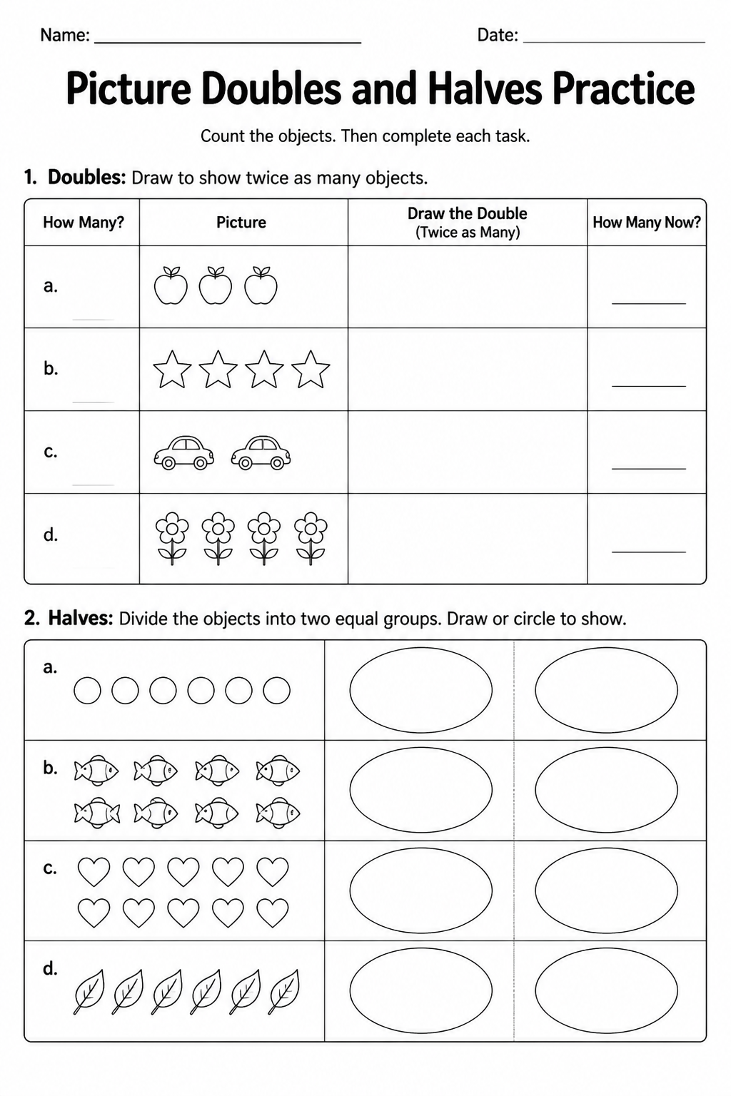 Picture Doubles and Halves Practice