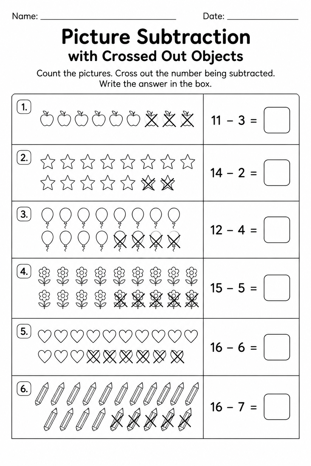 Picture Subtraction with Crossed Out Objects