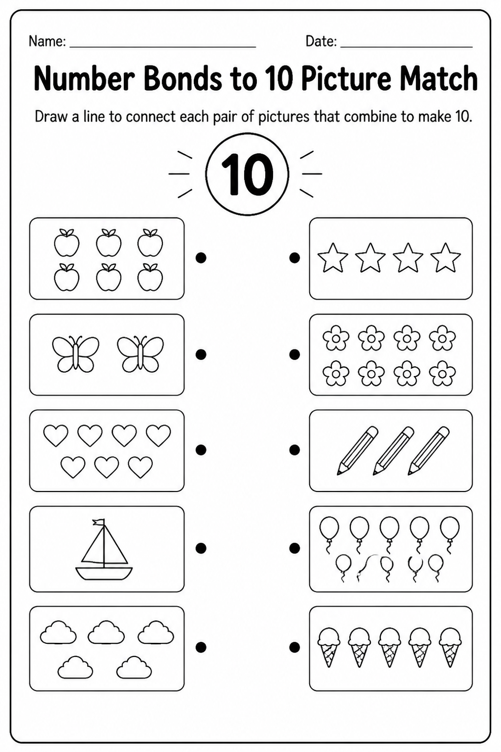 Number Bonds to 10 Picture Match