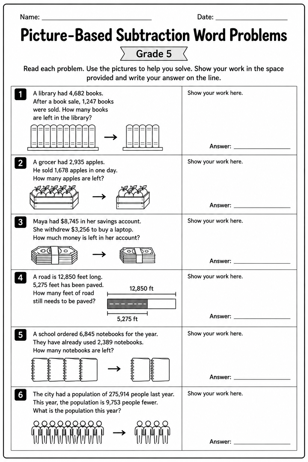 Picture-Based Subtraction Word Problems