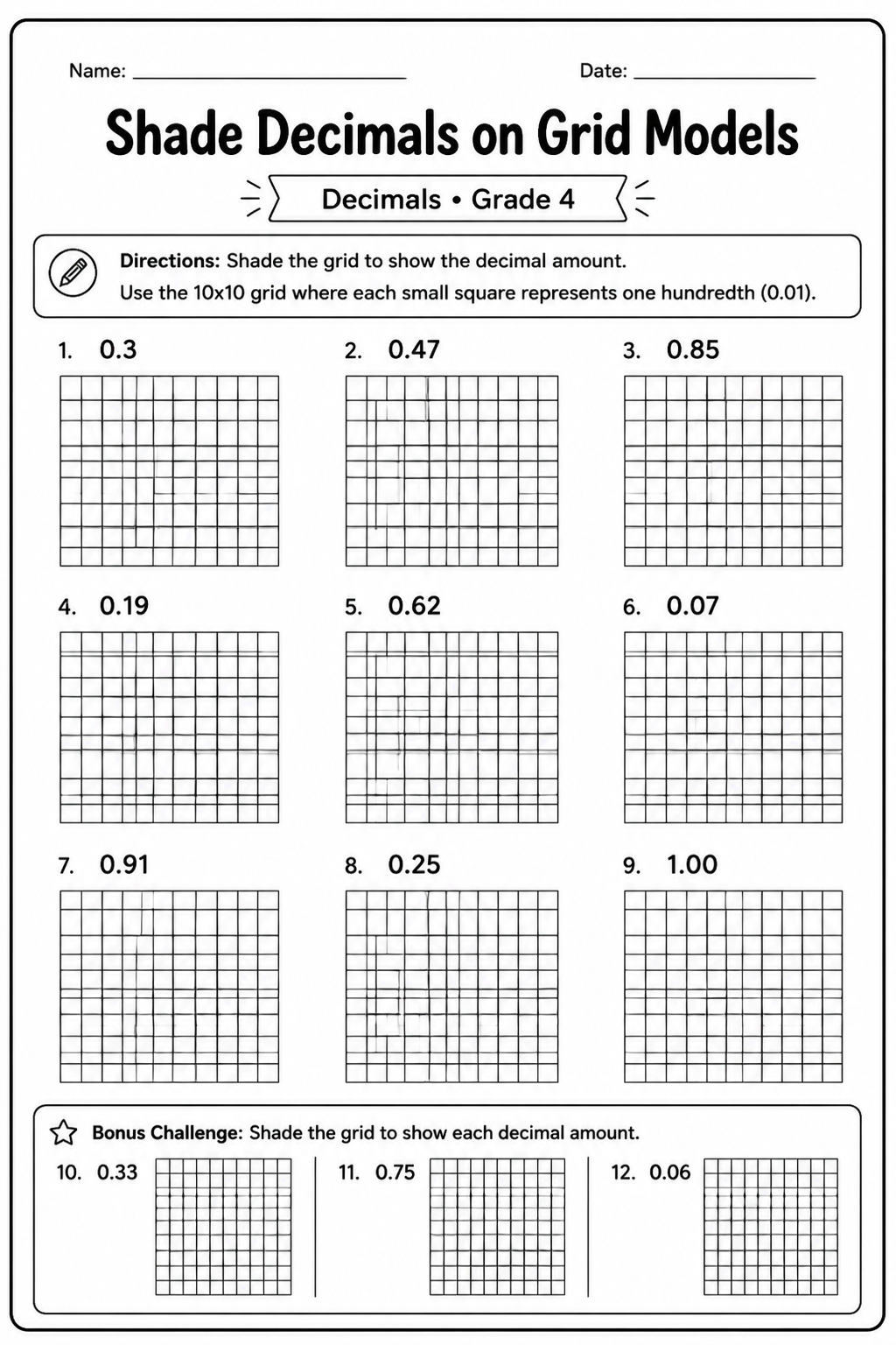 Shade Decimals on Grid Models