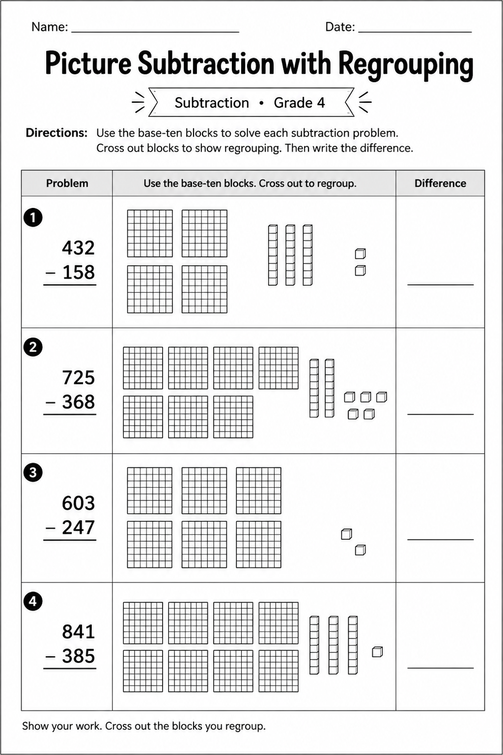 Picture Subtraction with Regrouping