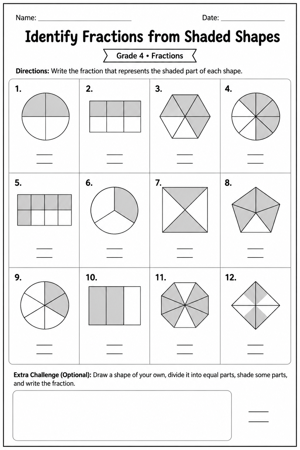 Identify Fractions from Shaded Shapes