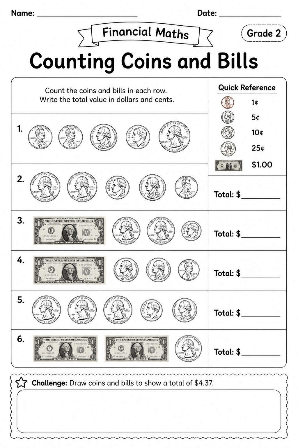 Counting Coins and Bills