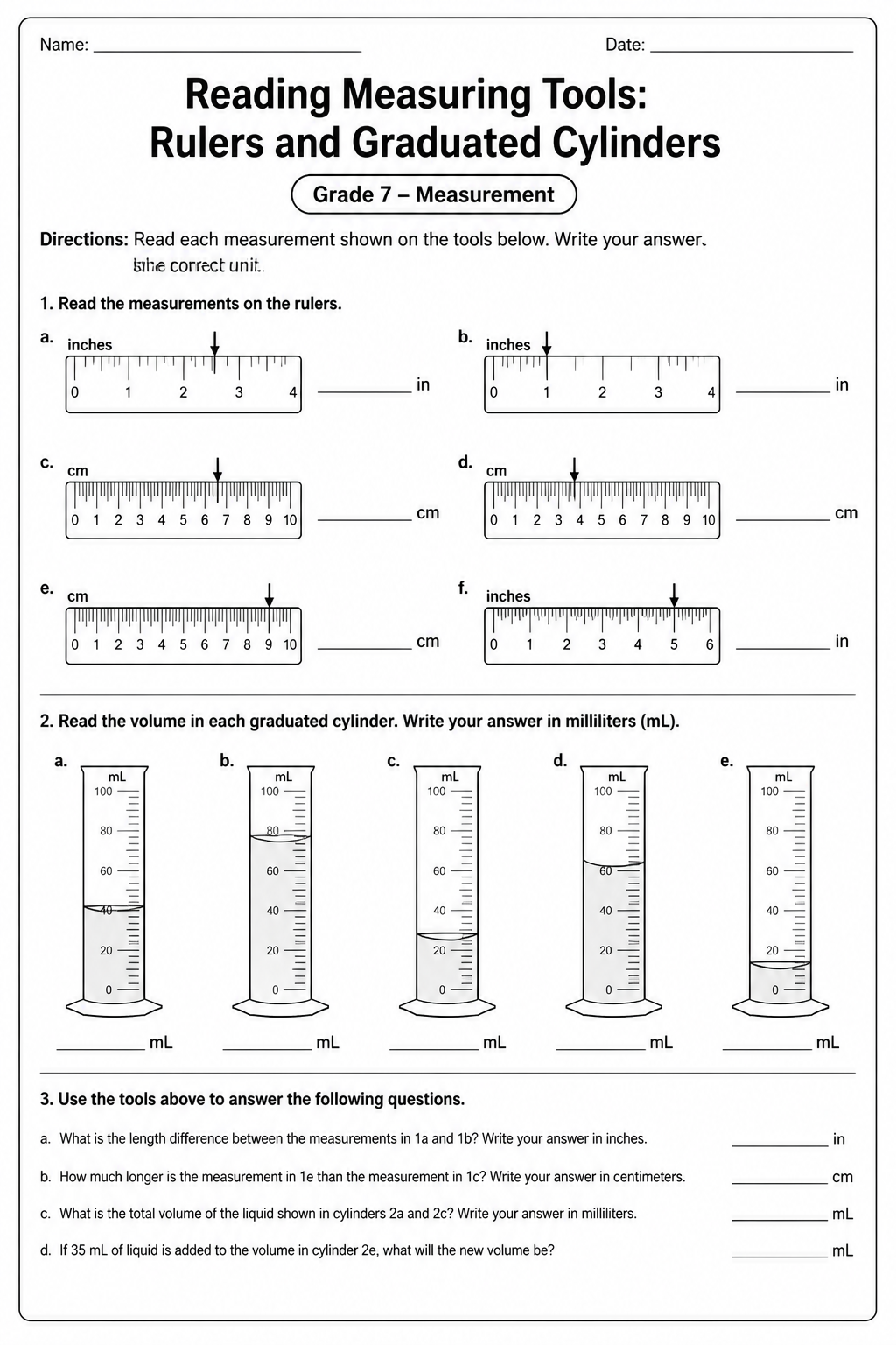 Reading Measuring Tools: Rulers and Graduated Cylinders