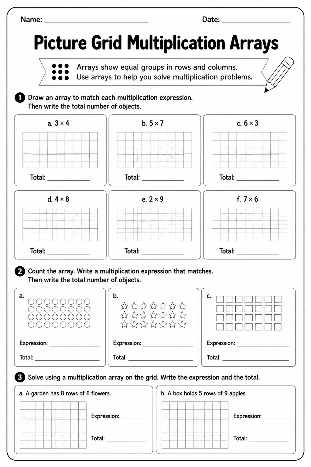 Picture Grid Multiplication Arrays