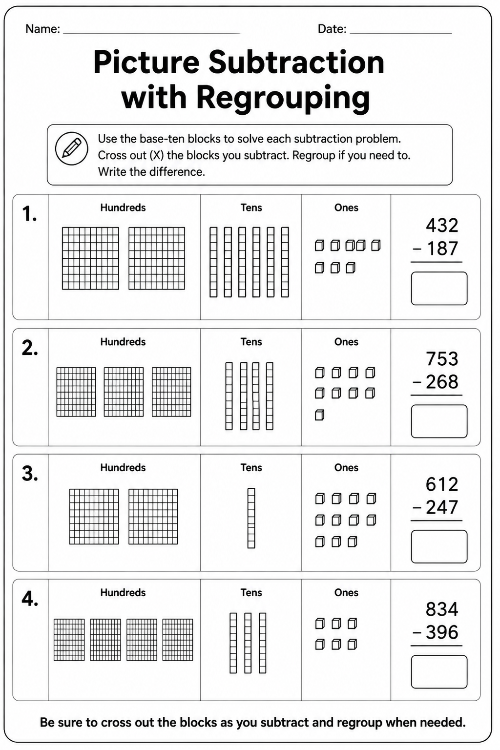 Picture Subtraction with Regrouping