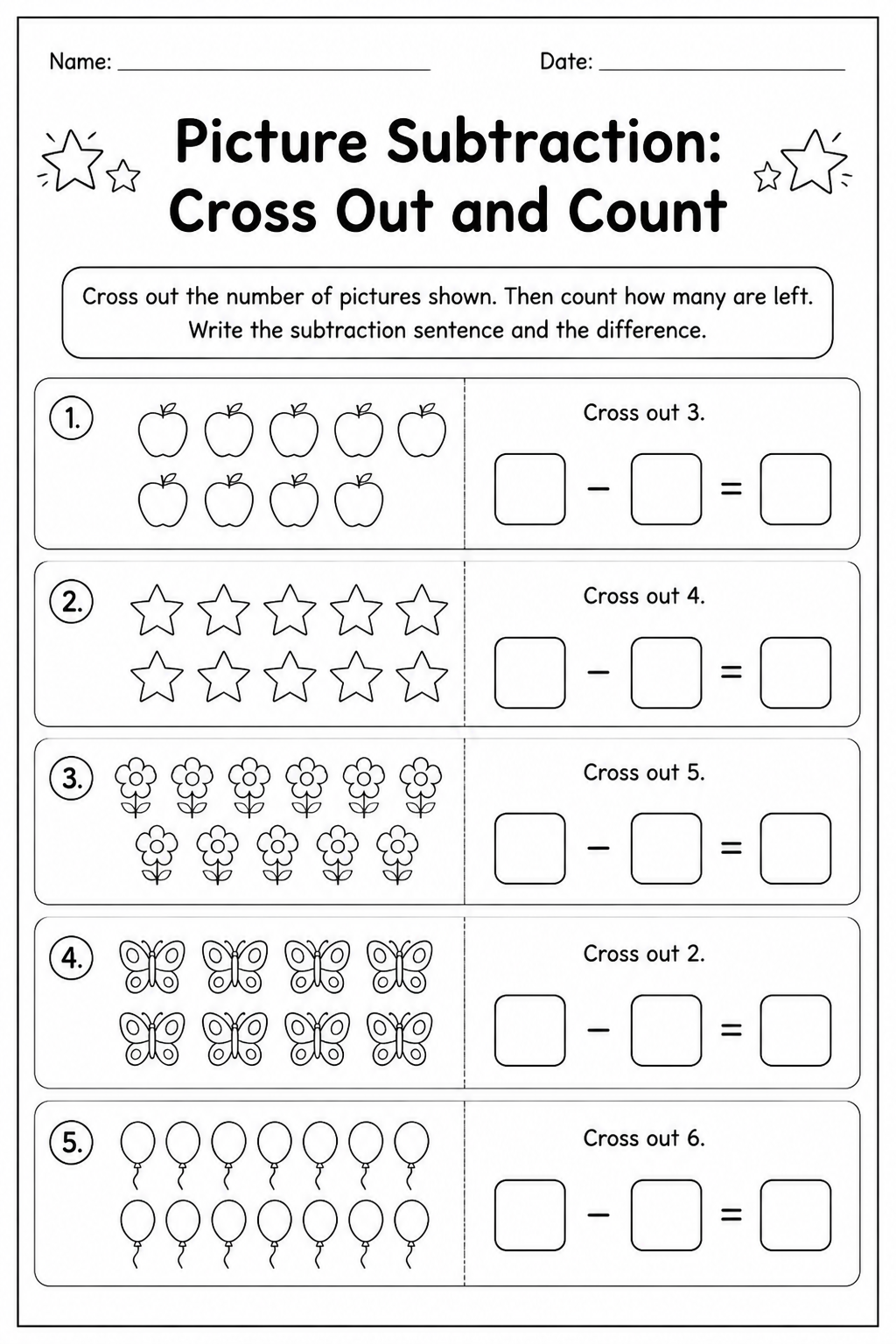 Picture Subtraction: Cross Out and Count