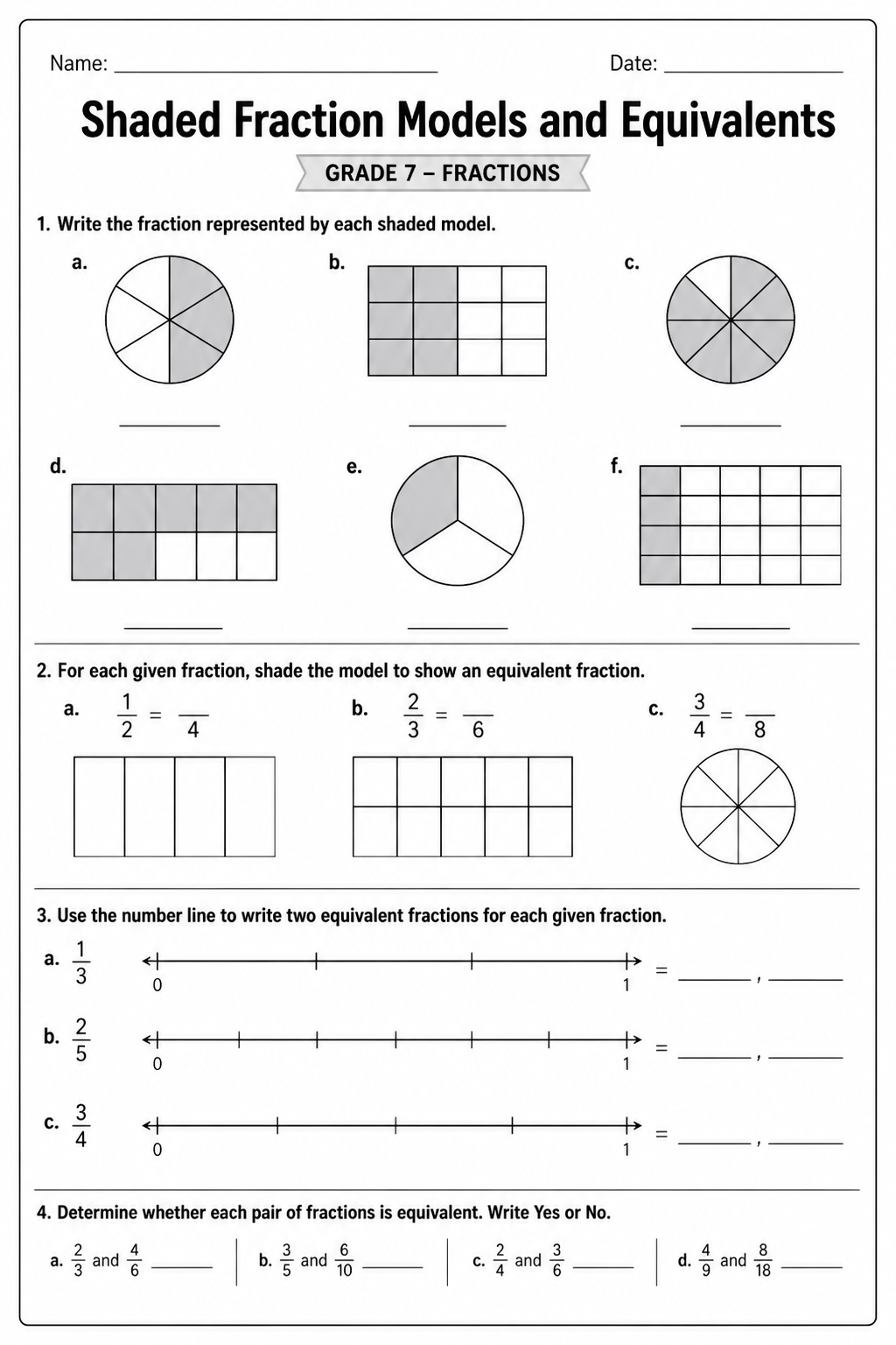 Shaded Fraction Models and Equivalents
