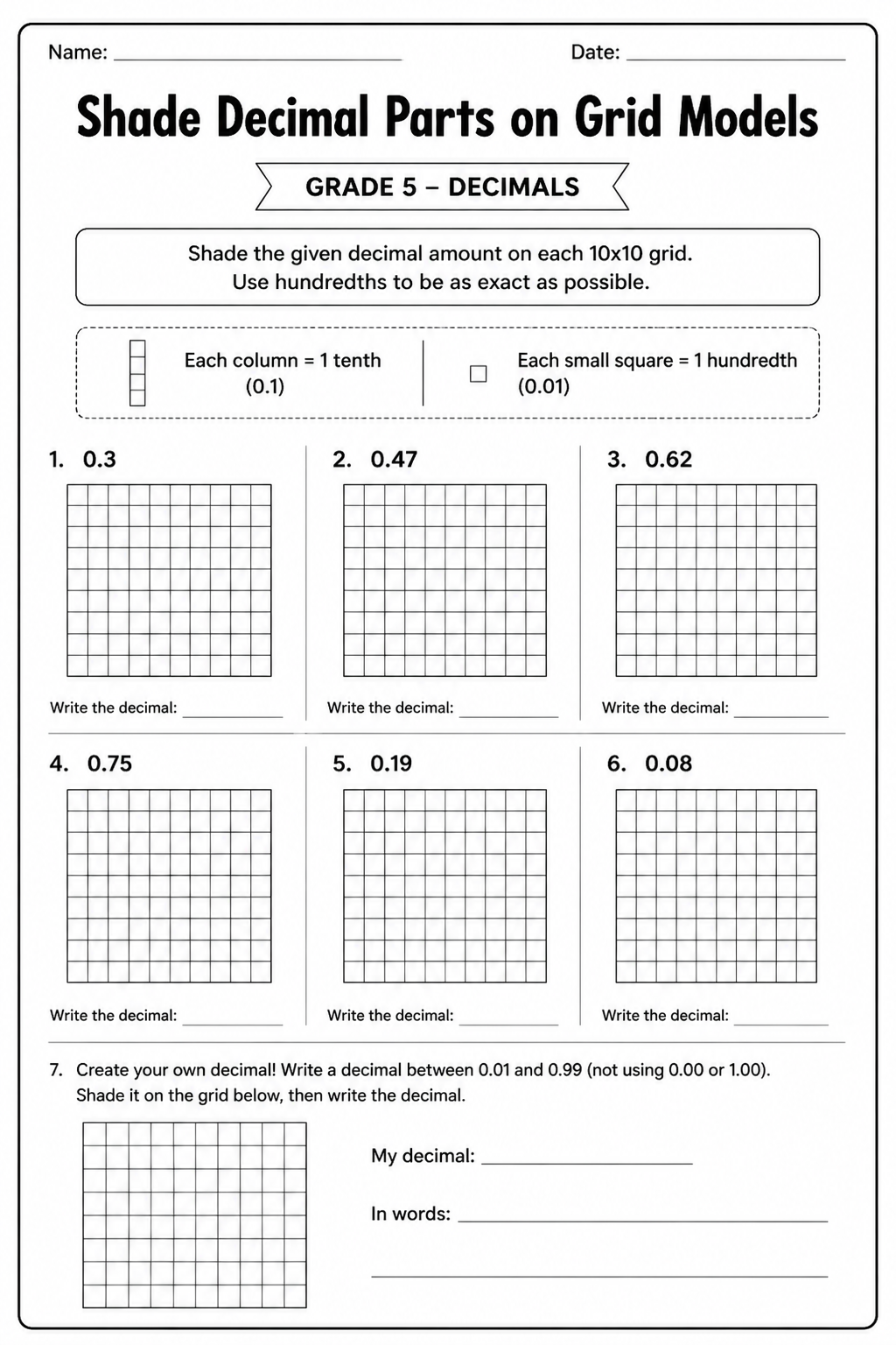 Shade Decimal Parts on Grid Models