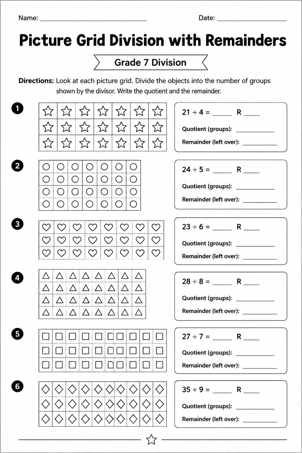 Picture Grid Division with Remainders