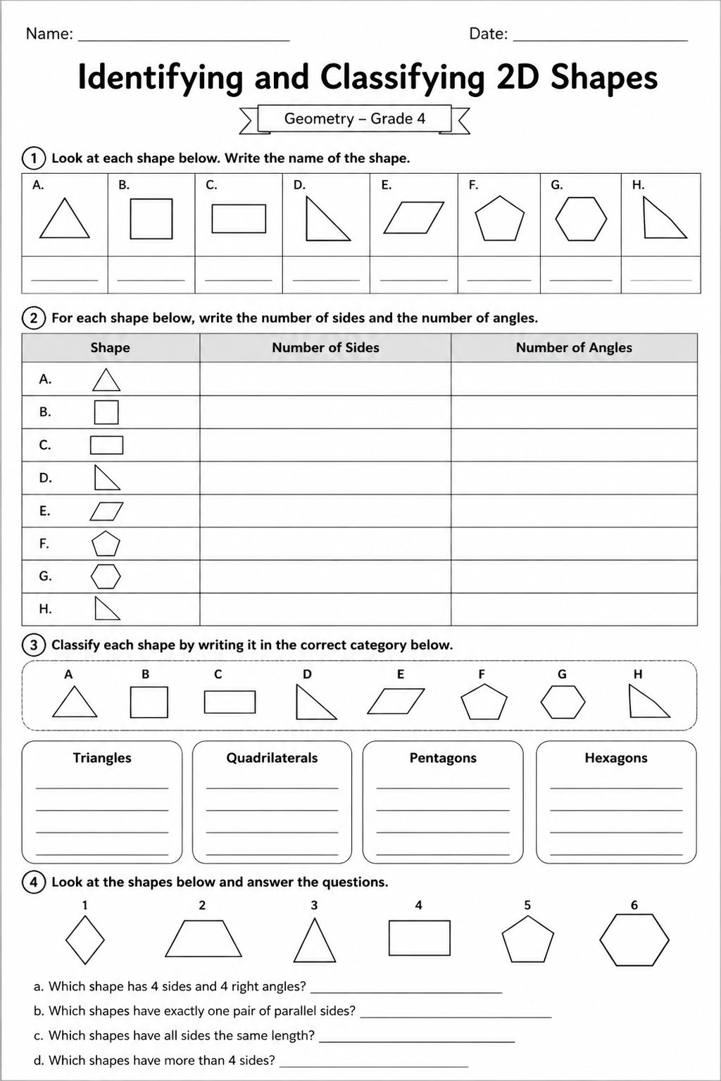 Identifying and Classifying 2D Shapes