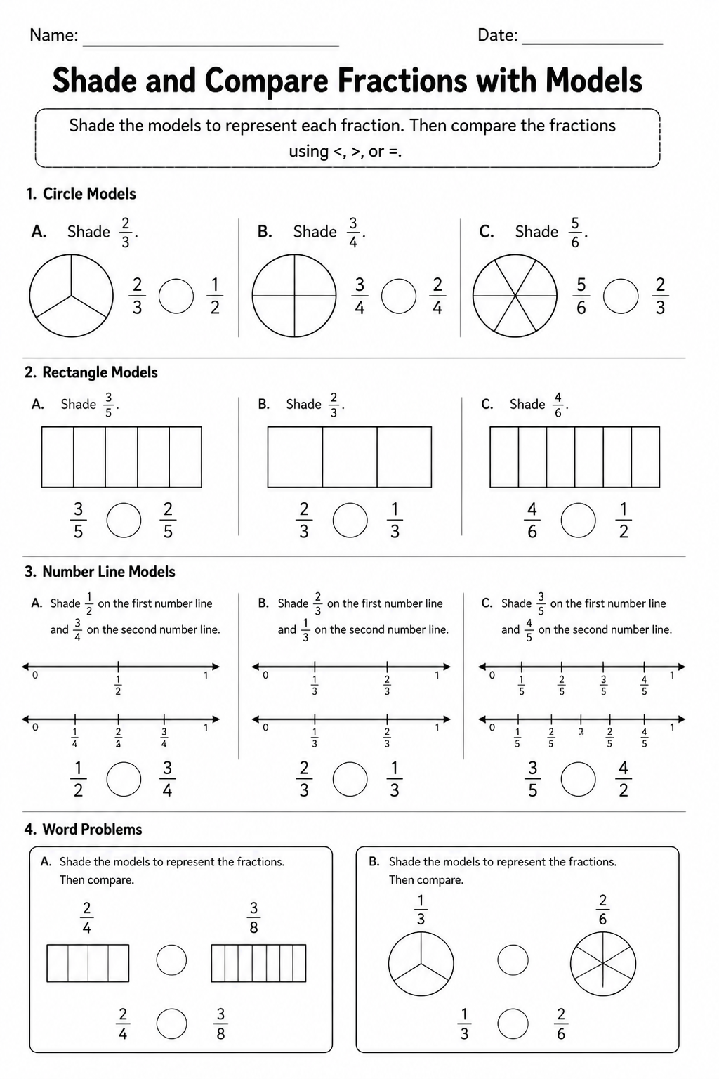 Shade and Compare Fractions with Models