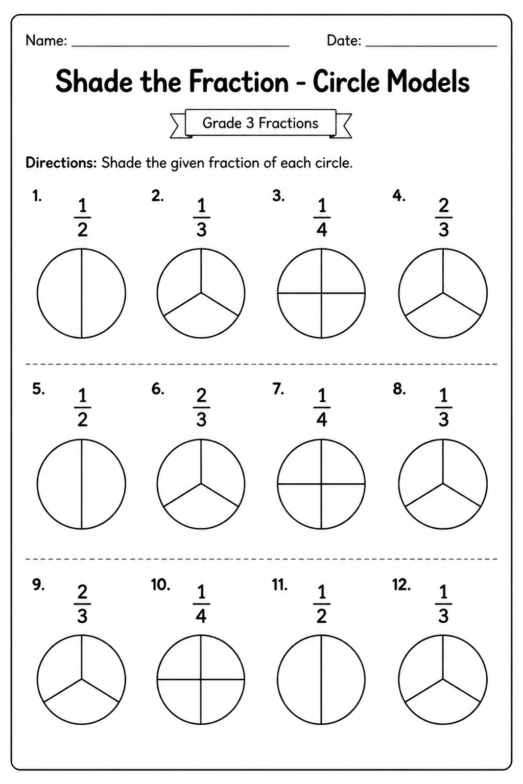 Shade the Fraction - Circle Models